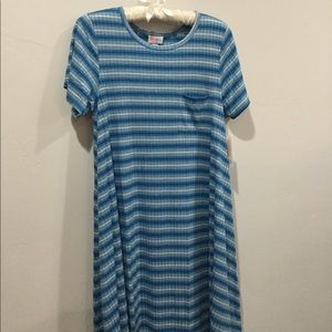 M Carly dress in blue and white stripes
